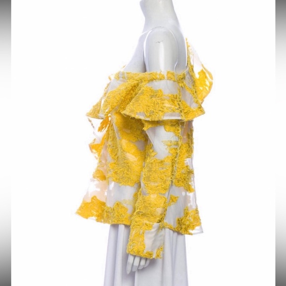 Self-Portrait Off The Shoulder Fil Coupe Frill Yellow Embroidered Top US6 UK10 - Picture 4 of 13